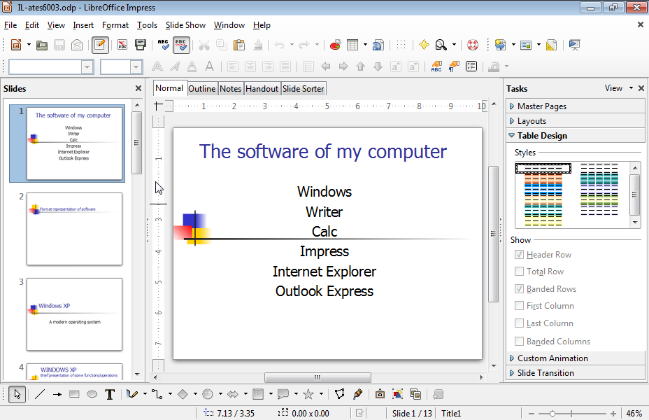 Navigate to the IMPRESS slide and change the size of the Secretariat image into 2" in height and 3" in width.