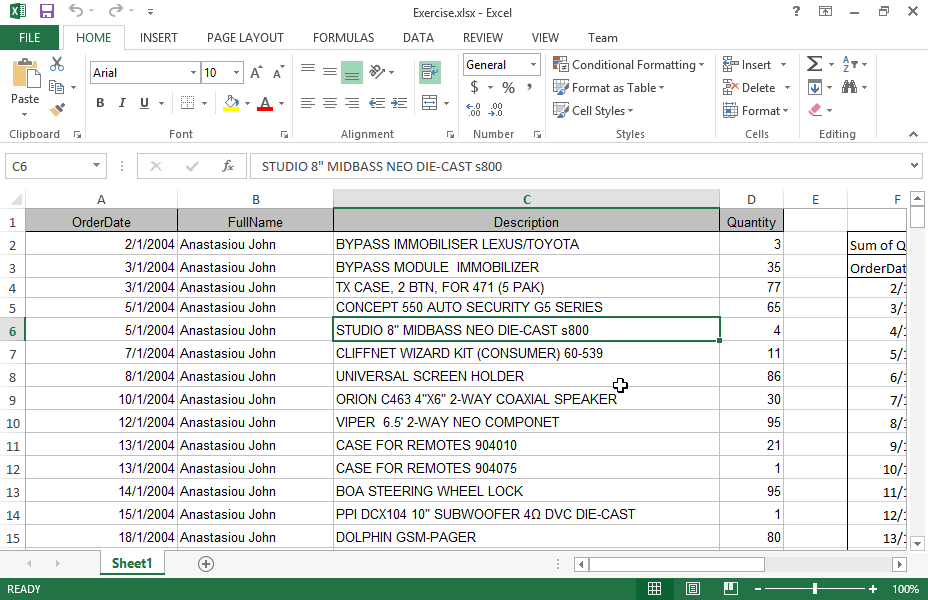 Navigate to the pivot table and apply grouping by Months on the column OrderDate.