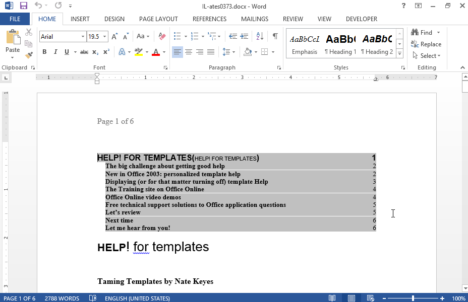 Navigate to the second page of the document. Place the text cursor on the left of New in Office 2003: personalized template help. At that point enter a bookmark with the name New2003.