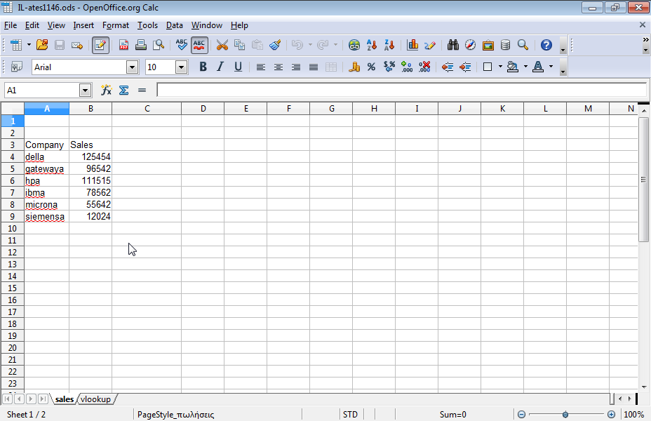 On the vlookup worksheet display the sales of the Della company, using the function vlookup in cell Â8. You will find the sales of the company in the SALES worksheet. Then reproduce the function up to cell B12.