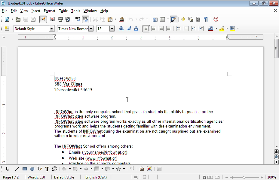 Print the document using default settings at the default printer. Then change the document orientation to landscape. 