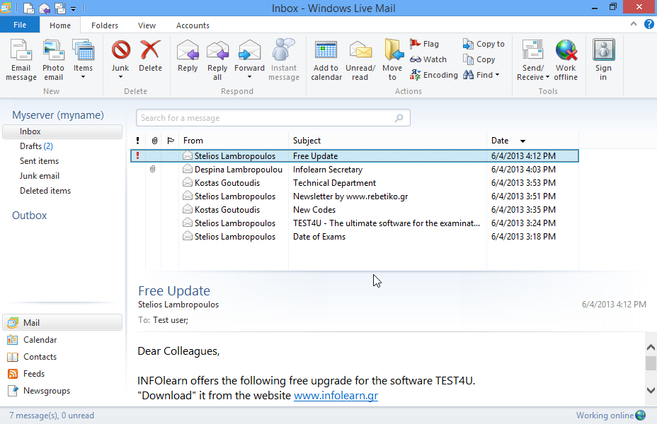 Reply to the email message with subject Date of Exams located in your Inbox, entering the text I will stop by the Computer school at the beginning of the new message. Reply to the email message with subject Date of Exams located in your Inbox, entering the text I will stop by the Computer school at the beginning of the new message.