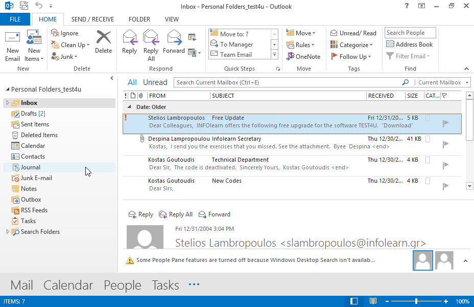 Restore the deleted email with subject Fw: Free Update into the Sent Items folder.