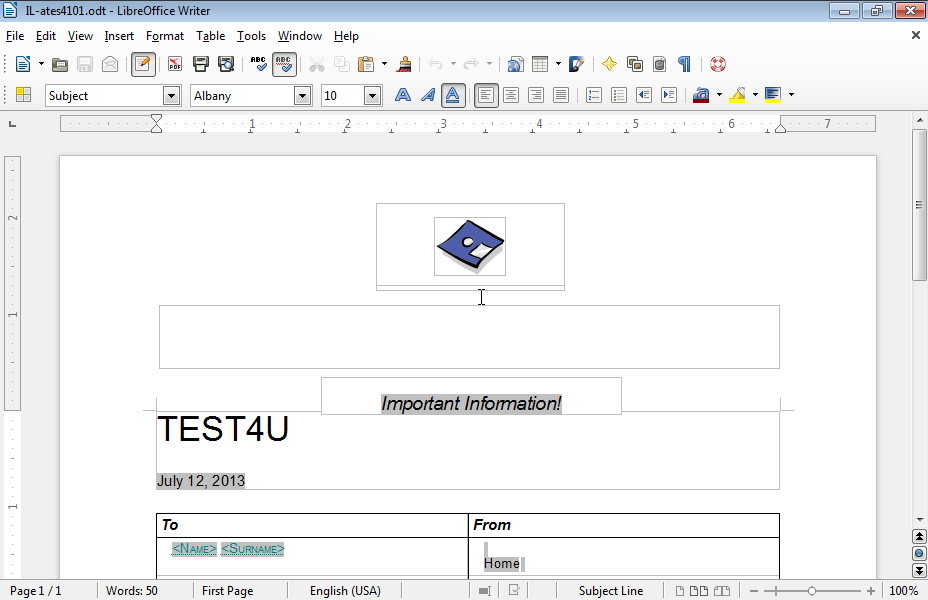 Save the current document as Document template using the name INFOlearn in My templates category and close it. Then, create a new document based on the template you have just created.