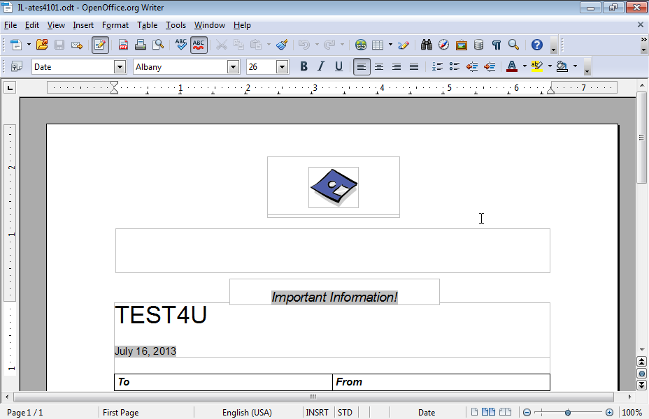 Save the current document as Document template using the name INFOlearn in the IL-ates\OO_Writer folder on your desktop and close it. Then, create a new document based on the template you have just created.