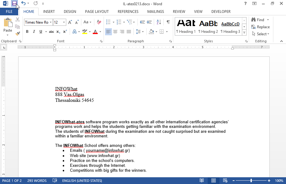 Save the current document. Save the current document.