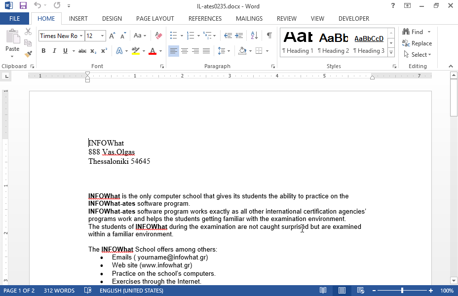 Select the cells from the entry 70 hours up to Web Design of the table on the first page of the current document. 