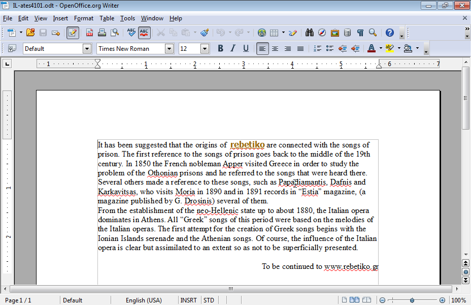 Select the paragraph that begins with the text It has been suggested that the origins of rebetiko... and apply blue background color.