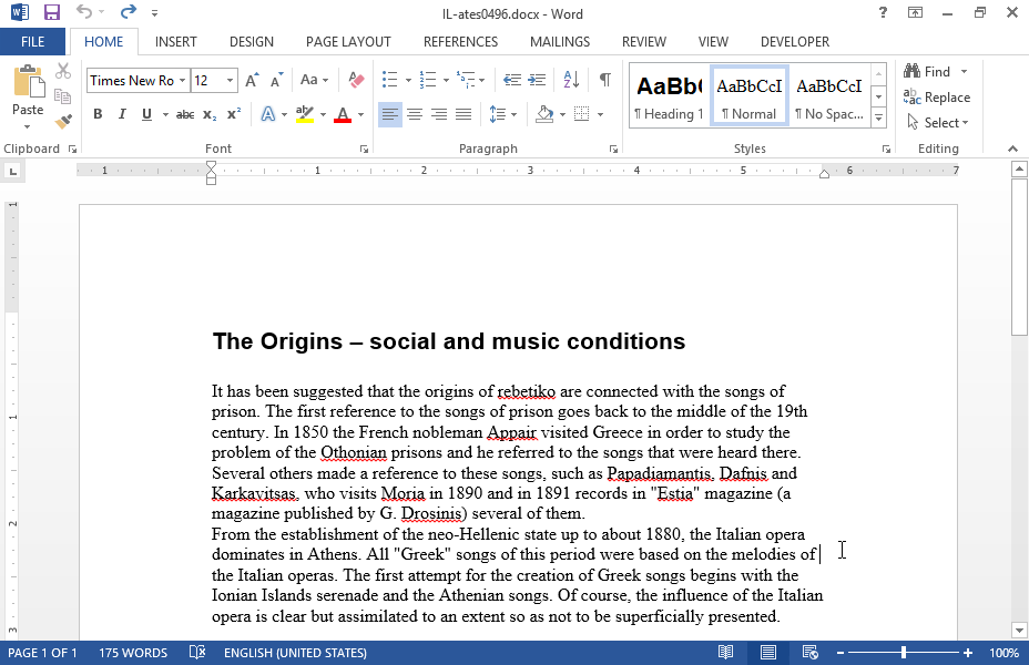 Set a tab stop using right alignment at 5,5" in the paragraph The Origins - social and music conditions. Make sure that the text ends to it.