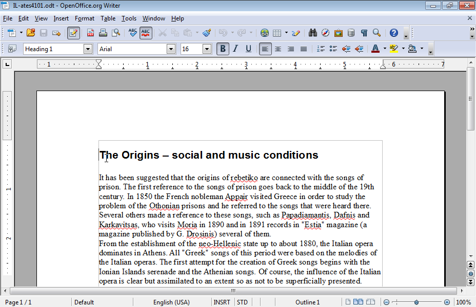 Set a tab stop using right alignment in 5.5 inches in the paragraph The Origins - social and music conditions. Make sure that the text ends to it.