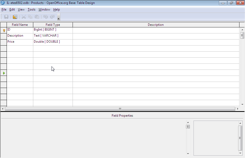 Set the ID and Description fields of the open table as primary keys. Save and close the table.