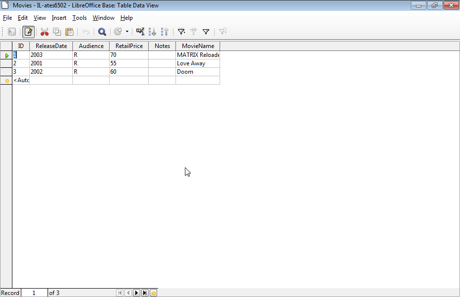 Sort the Movies table by ReleaseDate in ascending order. Close the table. Sort the Movies table by ReleaseDate in ascending order. Close the table.