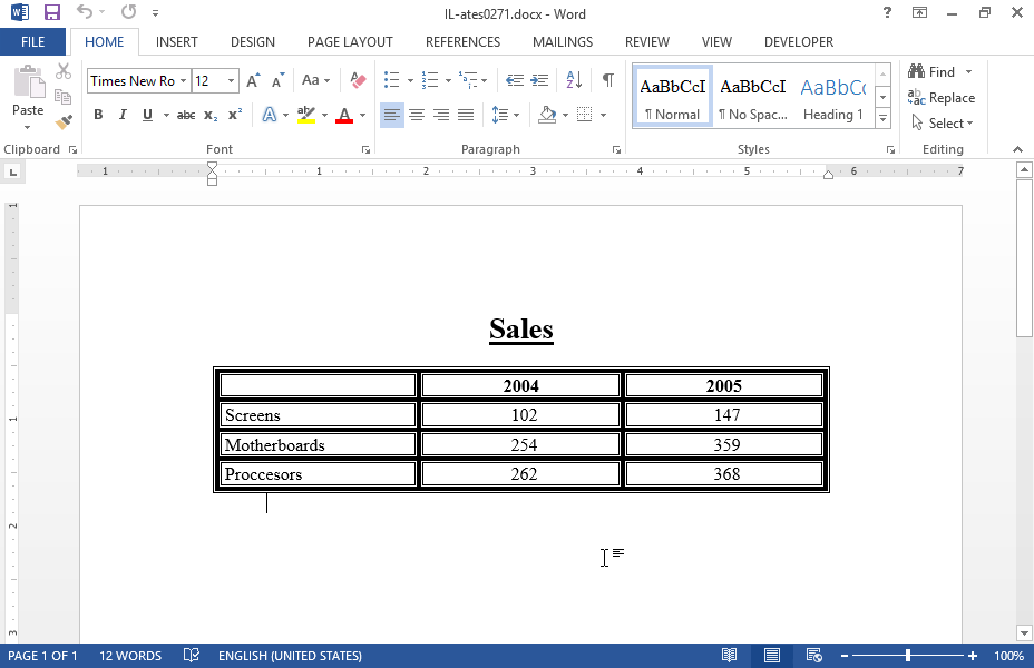 Specify the inside borders of the table with simple continuous line style of 1 pt width.