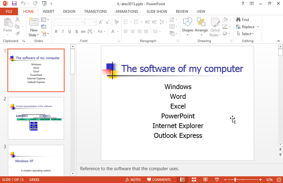 You can see a text box on the first slide of the presentation. Replace the text Word with the text Text Editing and the text Excel with the text Worksheets.