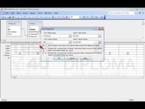 Create a new query named Ord50 that will display the Description field of the Products table, where the value of the Quantity field of the Orders table records is set to 30.