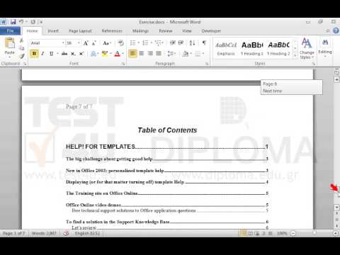 Update the Table of Contents which appears at the end of the document as to page numbers only.