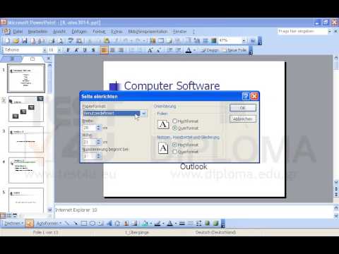 Ändern Sie das Präsentationsformat, so dass die Präsentation mittels Folien von 35-mm-Dias erfolgt. 