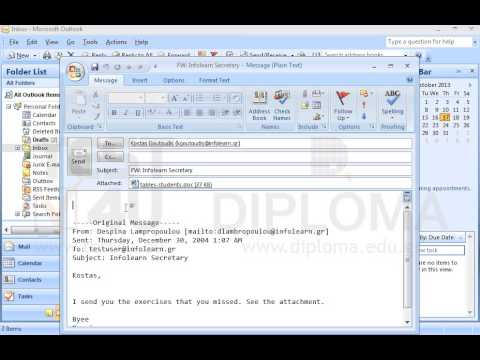 Forward the email with subject Infolearn Secretary which appears in your Inbox to Kostas Goutoudis inserting the text I send you the files too at the beginning of the new email message. Forward the email with subject Infolearn Secretary which appears in your Inbox to Kostas Goutoudis inserting the text I send you the files too at the beginning of the new email message.