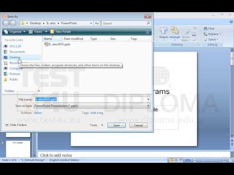 Save the current presentation as test.pptx to the IL-ates subfolder of your desktop. Save the current presentation as test.pptx to the IL-ates subfolder of your desktop.