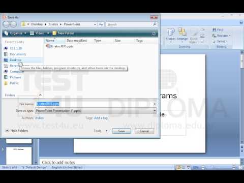 Save the current presentation as test.pptx to the IL-ates subfolder of your desktop.