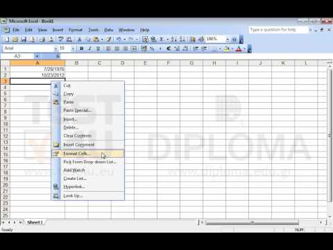 Insert your birthday date in the cell A1. Insert a function in the cell A2 that always displays the current date. Insert a function in the cell A3 that displays the number of the days you have lived. Format the cell A3 in Number category with a thousand separator and without decimals.