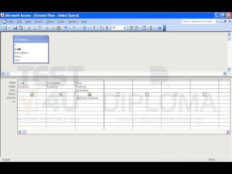 Modify the GreaterThan query to prompt the user to enter a number displaying the message Enter minimum value when it is executed. Make sure the result contains only products where the Price field value is greater than or equal to the value that the user has previously entered. Save the query.