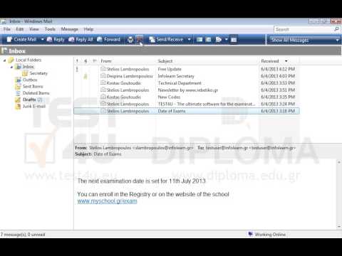 Delete the message with subject Date of Exams located in your Inbox. Delete the message with subject Date of Exams located in your Inbox.