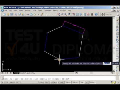 Ορίστε την στρώση Dimension ως τρέχουσα στο σχέδιο. Δημιουργήστε την κατάλληλη διαστασιολόγηση στις μπλέ πλευρές του πολυγώνου. Αποθηκεύστε το σχέδιο.