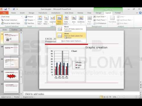 Make sure the Value Data Labels, of the chart which appears in the current slide, are displayed. Make sure the Value Data Labels, of the chart which appears in the current slide, are displayed.