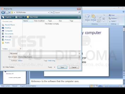 Print the whole presentation using the default printer to the file named myprint6.prn located in the TEST4UFolder folder on your desktop. Print the whole presentation using the default printer to the file named myprint6.prn located in the TEST4UFolder folder on your desktop.