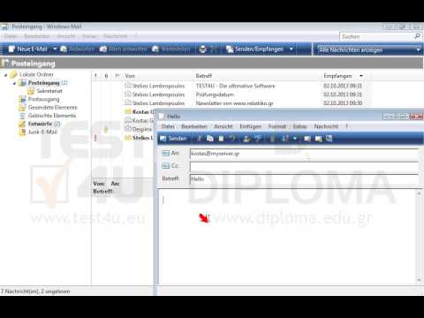 Verfassen Sie eine neue Nachricht an kostas@myserver.gr mit dem Betreff Hello und den Text Hello World und speichern Sie sie im Ordner Entwürfe. Schließen Sie dann die Nachricht. 