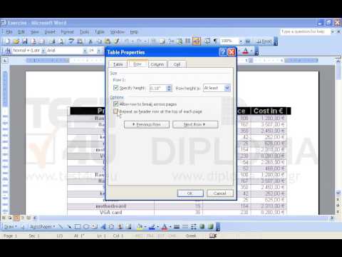 Make sure the first line of the table is repeated on the upper part of every page. Make sure the first line of the table is repeated on the upper part of every page.