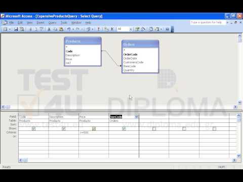 Modify the ExpensiveProductsQuery query to retrieve only sold products of a price higher than or equal to 500. Save the result of the query to a new table named ExpensiveProducts. Save and run the query (use the ItemCode).