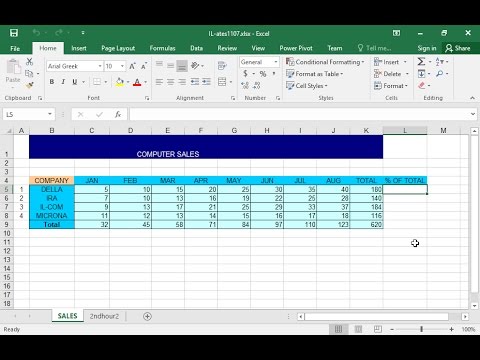 In the cell L5 of the SALES worksheet enter a formula that returns the quotient of the cell K5 divided by the cell K9 keeping the reference to the cell K9 stable. Extend the formula to the cell range L6:L9. In the cell L5 of the SALES worksheet enter a formula that returns the quotient of the cell K5 divided by the cell K9 keeping the reference to the cell K9 stable. Extend the formula to the cell range L6:L9.