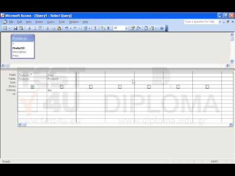 Create a new query that will display all fields from the Products table and all records where the last number of the Price field value is number 9. Use the like operator. Save the query.