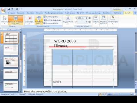 Εισάγετε στον πίνακα της έβδομης διαφάνειας μία στήλη και δύο γραμμές.