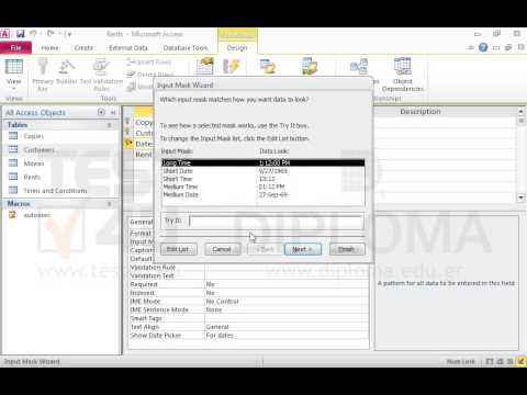 Change the Date field format of the open table to Long date and the input mask into Short date. Save and close the table. Change the Date field format of the open table to Long date and the input mask into Short date. Save and close the table.