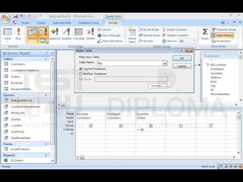Modify the BigQuantitiesQ query so that when it is executed a new table named BigQuantities is created. The new table will contain all records where the quantity value is higher than or equal to 80. Save and run the query.
