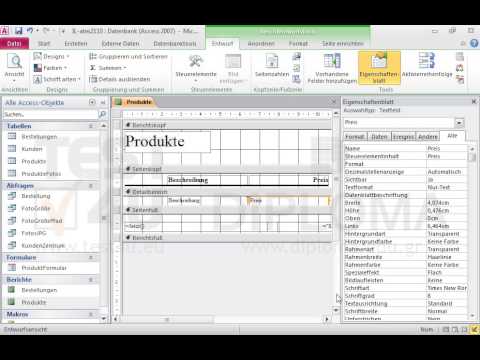 Löschen Sie das Textfeld ID  im Bericht Produkte vom Detailbereich und der entsprechenden Bezeichnung. Formatieren Sie das Textfeld Preis im Standardzahl mit 2 Dezimalstellen. Speichern und schließen Sie den Bericht. 