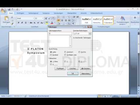 Setzen Sie einen linksbündigen Tabstopp auf 9. cm.; Der Text PLATON soll in diesem Punkt ausgerichtet sein.