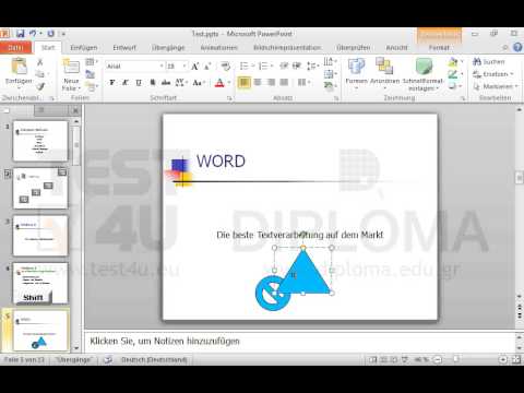 Fügen Sie das Wort Dreieck als Text ins dreieckige Zeichnungsobjekt der fünften Folie ein. 