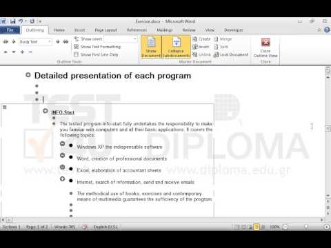 Create a subdocument that will contain the INFO-Start heading (as well as the total of its subheadings). Then, create another subdocument that will contain the INFO-Professional heading (and the total of its subheadings attached to it)