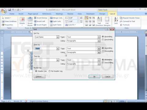 Sort the data of the table firstly by Last Name and then by Name in ascending order. Then, in the last cell of the third column, insert a function to sum up the above numbers. Sort the data of the table firstly by Last Name and then by Name in ascending order. Then, in the last cell of the third column, insert a function to sum up the above numbers.