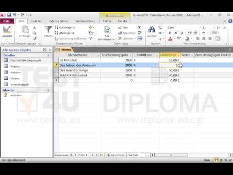 Im Datensatz, dessen Feld MovieName den Wert Das Leben der Anderen hat, geben Sie folgende Werte in die entsprechenden Felder ein:
Feld: PublikumWert: R
Feld: LadenpreisWert: 100 
Speichern Sie den Datensatz. 