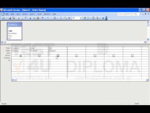 Create a new query named p2 that will display all fields of the Products table but only those records where the VAT field has no value and the Price field has any value.