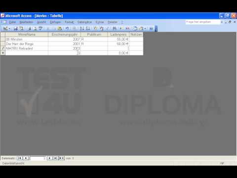 Löschen Sie die Inhalte der Felder Publikum und Ladenpreis des Datensatzes, dessen Feld MovieName den Wert MATRIX Reloaded hat. Speichern Sie den Datensatz. 