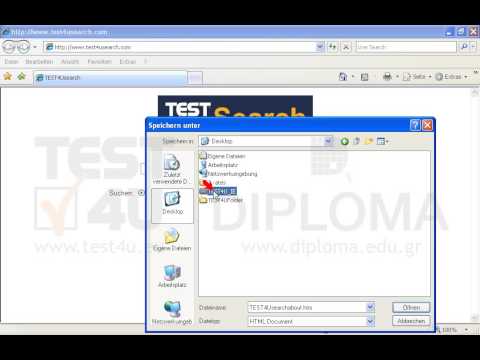 Speichern Sie das Ergebnis vom Link Über TEST4USearch von der aktuellen Seite im Ordner TEST4U_IE, der sich auf dem Desktop befindet, unter dem Standard-Dateinamen, ohne die Webseite zu besuchen. 