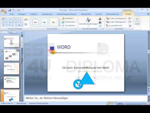 Fügen Sie das Wort Dreieck als Text ins dreieckige Zeichnungsobjekt der fünften Folie ein. 