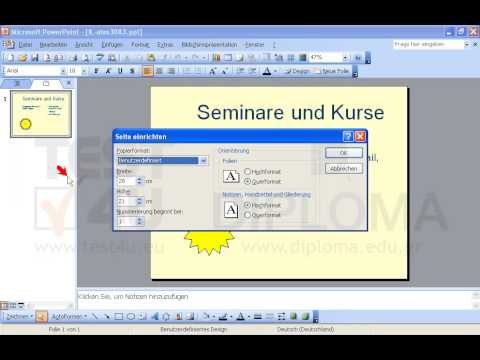 Ändern Sie die Notizenausrichtung der aktuellen Präsentation auf Querformat. Ändern Sie die Notizenausrichtung der aktuellen Präsentation auf Querformat.