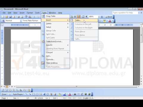 Insert a table with 13 columns and 15 rows into the already opened document. Insert a table with 13 columns and 15 rows into the already opened document.